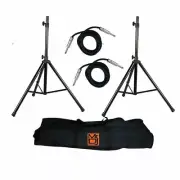 MR DJ SS750PKG Speaker Stand w/ Carrying Bag & 1/4" Cable; Black Folding Tripod