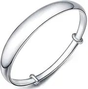 [BABESA] Sterling Silver Bracelet,Chain Bangle,Sterling Silver Bracelet For Women,Women 925 Sterling Silver Bracelet Hand Polishing Adjustable Cuff Bangle Ladies Silver Jewellery Birthday Gifts For Sisters Fri