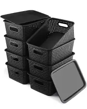 Plastic Storage Bins with Lids 8 Packs Small Storage Baskets for Organizing S...