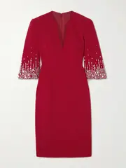 [Jenny Packham] Jenny Packham - Embellished Cady Midi Dress - Red - UK 16 UK 16 Red