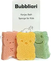 Bubbliari Baby Konjac Bath Sponge 3 Piece: Frog, Pig, Bear Toddler Sponge, All Natural Ingredients, Bath Time Must Have