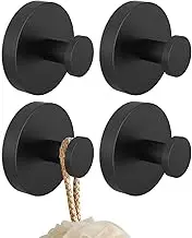 LEFAFA Suction Cup Hooks for Shower, 4 Pack Removable Shower Hooks, No Drill Towel Hooks for Bathroom Window Glass Door Wall, Bath Robe Loofah Hook for Hanging (Black)