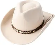 [Henrrida] West Cowboy Hat Wide Edge Felt Cowboy Hat Cowgirl Hat Fedora Hat Men Wide Brim Hats (Beige), white, M
