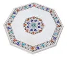 21" marble side corner table top semi precious stones inlay Handicraft art
