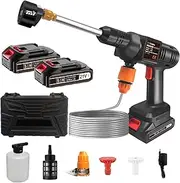 Cordless Pressure Washer, Portable Power Washer with 2 Rechargeable Battery 6-in-1 Nozzle, Handheld High-Pressure Car Washer Gun with Tool Case for Cars, Floors, Fences, Black