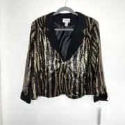 Tally Taylor Plus Size Black Gold Sequin Blazer Jacket Womens 26W