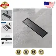 12-Inch Matte Black Stainless Steel Linear Shower Drain with Tile Insert Cover