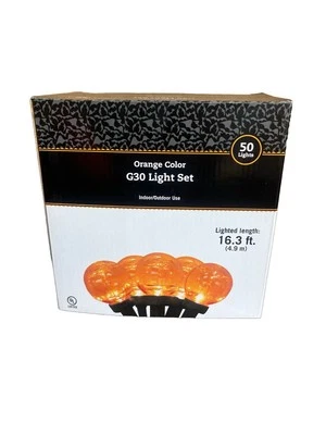 Orange Round Globe 50 Lights String Set Indoor Outdoor 16.3 ft Halloween