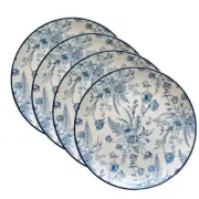 Medici Artena Toile Dinner Plates Blue Floral On White Coupe Blue Trim 11" Set/4