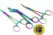 Multi Titanium Rainbow Color Lister Bandage Scissors 5.5" + STR + CVD Hemostat