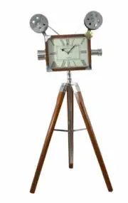 Floor Clock Projector Filming Camera On Wooden Stand Livingroom Decorative Gift