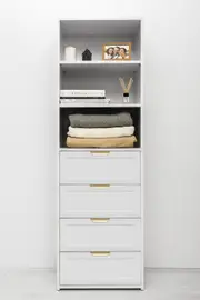 GENEVA 3 SHELF 4 DRAWER BUILT IN WARDROBE - WHITE - HAMPTON - PULL BRASS