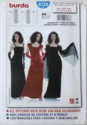 Burda 8138 Misses Evening Dresses Shawl Sewing Pattern Sz 10-22