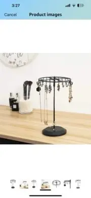 Freestanding Metal Rotating Jewelry Stand Organizer Display Tree w/ Hooks