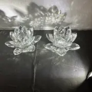 Lotus Shannon crystal Candle Holders (2) Ireland Hand Made Crystal NOS Box Vtg