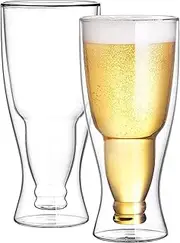 RROAD Beer Glasses 350ml Set of 2 Double Wall Insulated Upside Down Glass,Beer Glassware