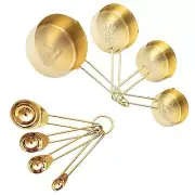 LYFJXX Gold Measuring Cups and Spoons Set 8 PCS Metal Measuring Cups and Stai...