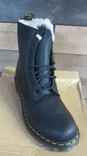 DR. MARTENS LADIES 1460 SERENA FUR LINED BOOTS - BURNISHED WYOMING BLACK - US 11