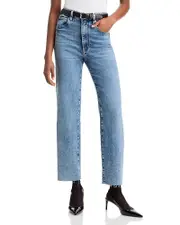 Frame Le Sleek High Rise Straight Leg Jeans in Rowley Raw Fray