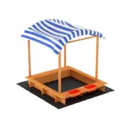 Keezi Kids Sandpit Wooden Sand Box Play Pit Canopy Shade Bench Seat Beach 146cm