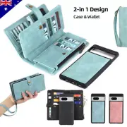 For Google Pixel 8 7 Pro 6A Detachable Wallet Case Magnetic Leather Zipper Cover