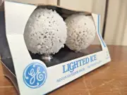 Vintage White LIGHTED ICE Christmas Snowball Frosted Set of 2 BULBS New