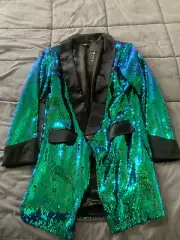 Black Green Blue Sequin Tailcoat Blazer - Size S Small - PLEASE READ