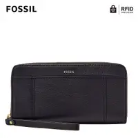 在飛比找蝦皮商城優惠-FOSSIL Jori 真皮手環帶拉鍊式RFID防盜長夾-藍