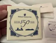 Holland America "Sailing 150 Years" Blue Delft Ceramic Coaster. Brand New.
