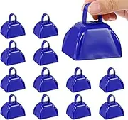 uxcell 3inch Cow Bells for Football Games, 12pcs Cowbells for Sporting Events Bulk Loud Noise Makers Metal Cow Bell with Handle for Cheering Competition Marathon Wedding DIY Paint, Blue