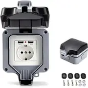 Lertenys IP66 power socket with USB ports - Waterproof electrical wall socket - Outdoor socket - Surface mounting - Protection contact