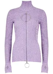 Rabanne Purple Space-dyed Ribbed Cotton top - M M