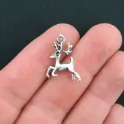BULK 40 Reindeer Charms Antique Silver Tone 2 Sided 3D - SC1370