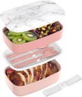 Classic Adult Bento Box, Stackable 3-Compartment Lunch Box, Bpa-Free (Blush Marb