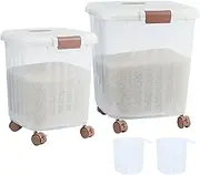 Begino 30 LB+50 LB Airtight Flour Rice Storage Container, Large Dry Food Storage Container Bin with Wheel, For Rice | Grain | Pet Food | Flour, 2 Count(Clear)