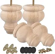 3 inch / 8cm Unfinished Wooden Bun Feet, Btowin 4Pcs Solid Wood Furniture Legs with Threaded M8 Hanger Bolts & Mounting Plate & Screws for Sofa Ottoman TV Stand Loveseat Dresser