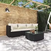 4 Piece Garden Lounge Set with Cushions Poly Rattan Black Patio Bar Sets