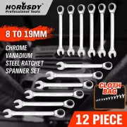 12Pc Ratchet Spanner Set Metric Open & Ring Spanners 8-19mm CR-V + Rolling Bag