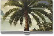 [VFMKT] Slim Metal Business Card Holder Portable Business Card Case Pocket Name Card Holder Palm Tree Tropical Wallet for Men Women Office Travel