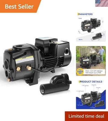 3/4HP Cast Iron Jet Pump - Dual Voltage, Ejector Kit for Deep & Shallow Wells