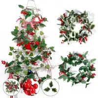 在飛比找蝦皮購物優惠-聖誕花環派對人造紅櫻桃綠藤 / 2M 聖誕樹裝飾品花圈假植物