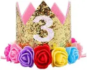 Baby Princess Glitter Gold Crown, 3st Birthday Party Hat Gold with Mix Rainbow C