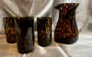 Tortoise Shell Glass Pitcher with Four High-Quality Glasses