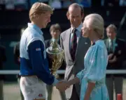Boris Becker of West Germany with the trophy is congratuled by Th - Old Photo 2