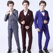 3 Pieces Ring Bearer Suit Boys Kids Toddler Suit Formal Suit Suit Blazer PantsSet FormalSet Party Special Occasion Vintage Fashion Formal Plaid Bow Red Blue