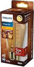 Philips LED Classic E27 Vintage Lamp, 25 W, Vintage Decorative Lamp, Teardrop Shape, Dimmable, Clear, Gold, Flame, A19