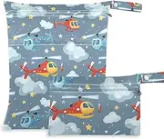 waterproof bags for beach 2 Pack diaper bag essential items with handles for beach, yoga (Helicopter and Stars Cloud Silver Cartoon)