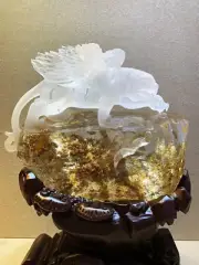 11.1LB natural Garden crystal quartz hand engraving tiger skull decor gift+stand