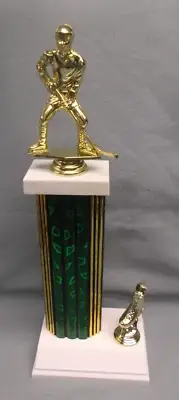 HOCKEY trophy award weighted white base green column skate trim