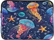 Colorful Jellyfish Starfish Blue Computer Pouch, Padded Computer Bags for Laptops 15.6 Inch for Women Men